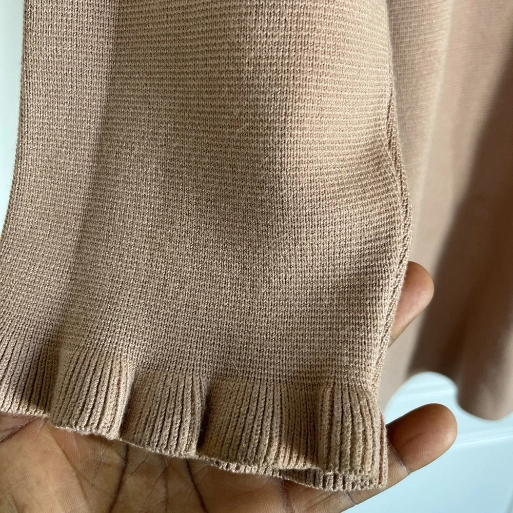 Kate Spade Long Knit Open Cardigan Blazer Sweater XL Ruffle Sleeve Classic Beige